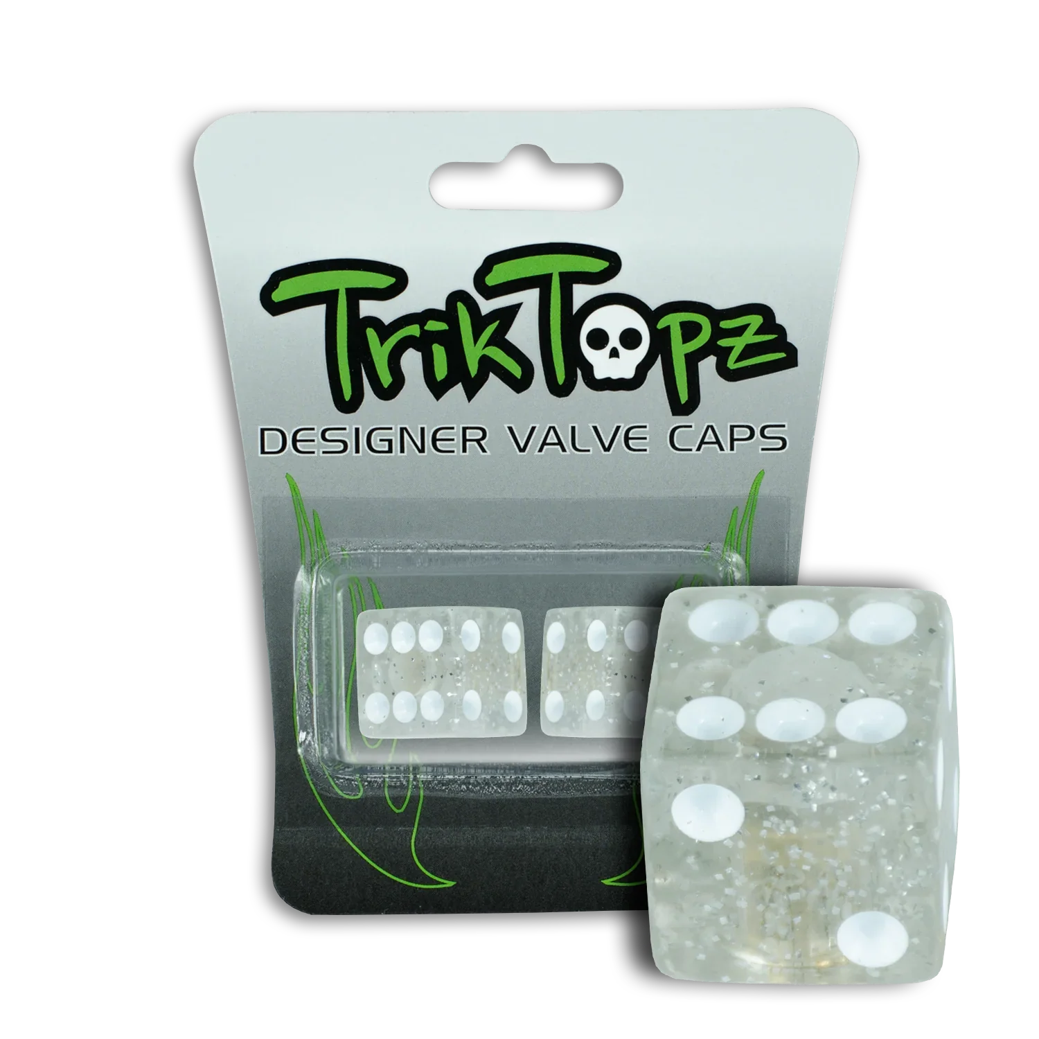 Clear Glitter Dice Valve Stem Caps - Image 2
