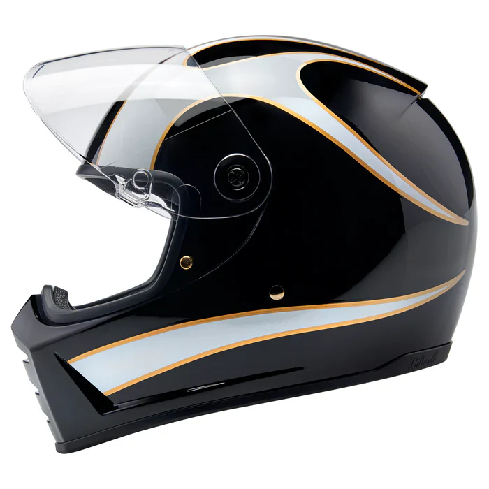 Lane splitter ECE R22.06 Helmet - Gloss Black / Gloss White Flames - Image 12