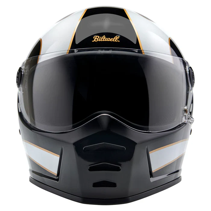Lane splitter ECE R22.06 Helmet - Gloss Black / Gloss White Flames - Image 2