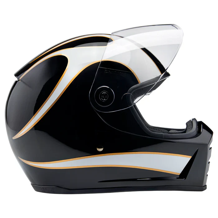Lane splitter ECE R22.06 Helmet - Gloss Black / Gloss White Flames - Image 3