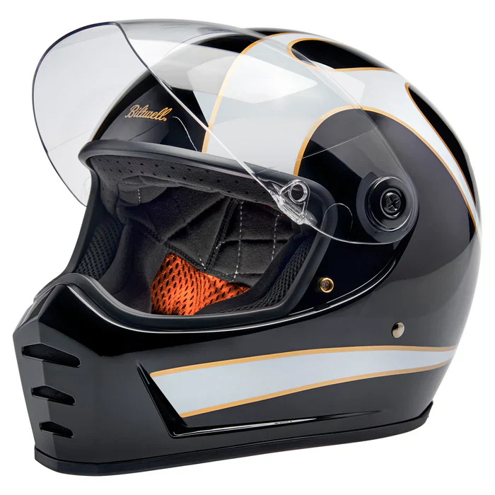 Lane splitter ECE R22.06 Helmet - Gloss Black / Gloss White Flames - Image 8