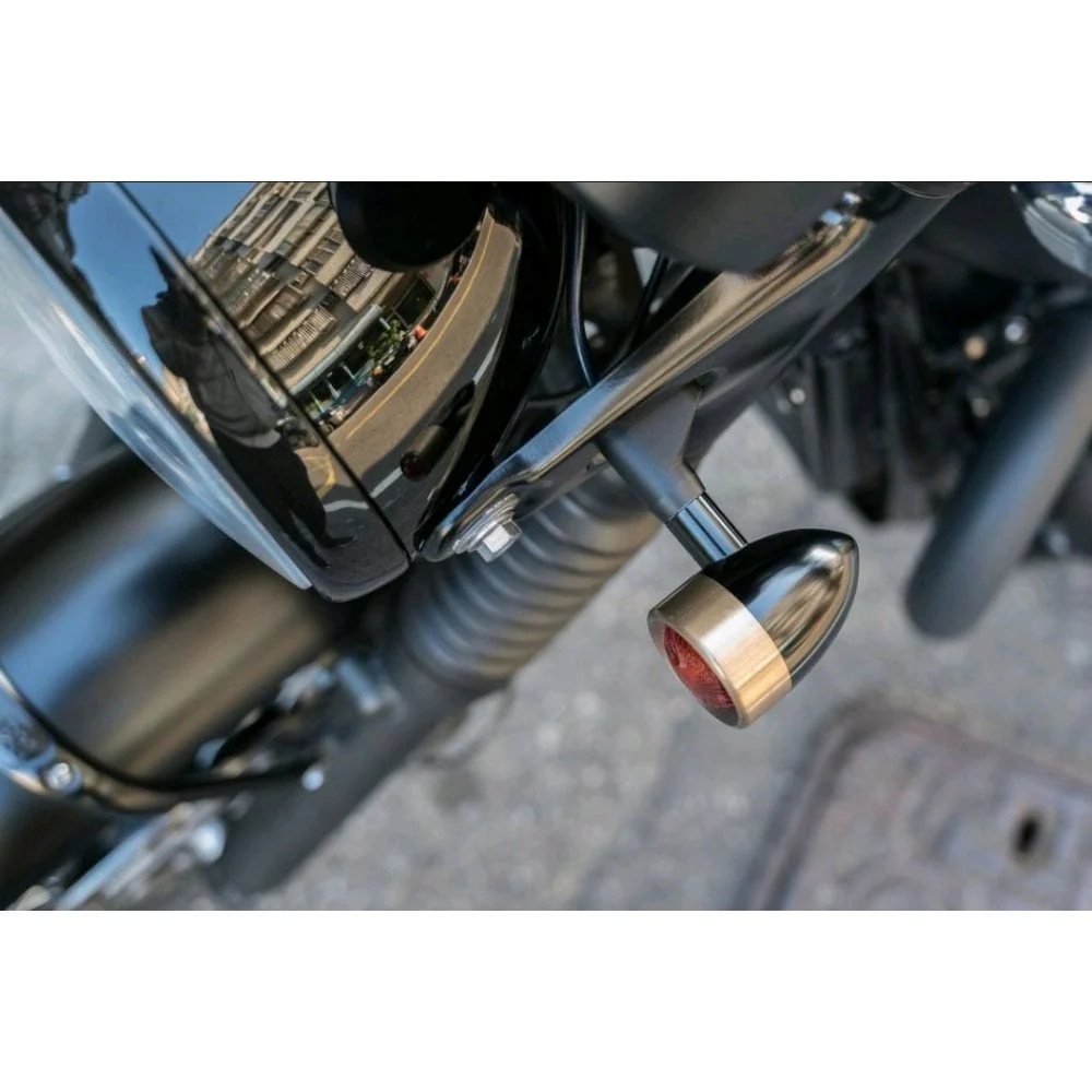 CUSTOM BILLET INDICATOR TURN SIGNALS - PAIR - BLACK/BRASS Bezels - Image 2