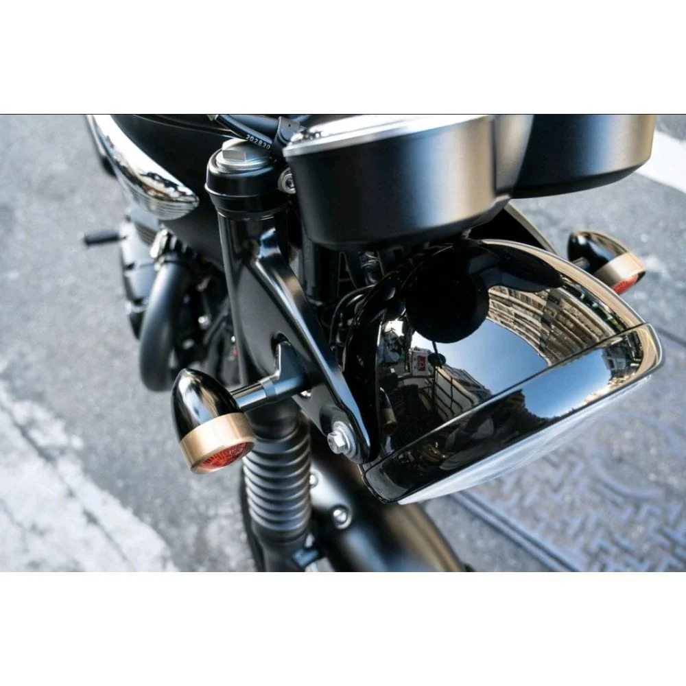 CUSTOM BILLET INDICATOR TURN SIGNALS - PAIR - BLACK/BRASS Bezels - Image 3