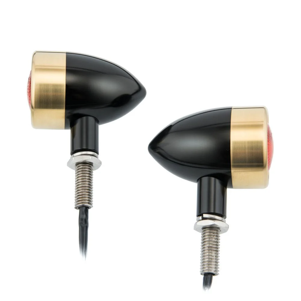 CUSTOM BILLET INDICATOR TURN SIGNALS - PAIR - BLACK/BRASS Bezels - Image 5