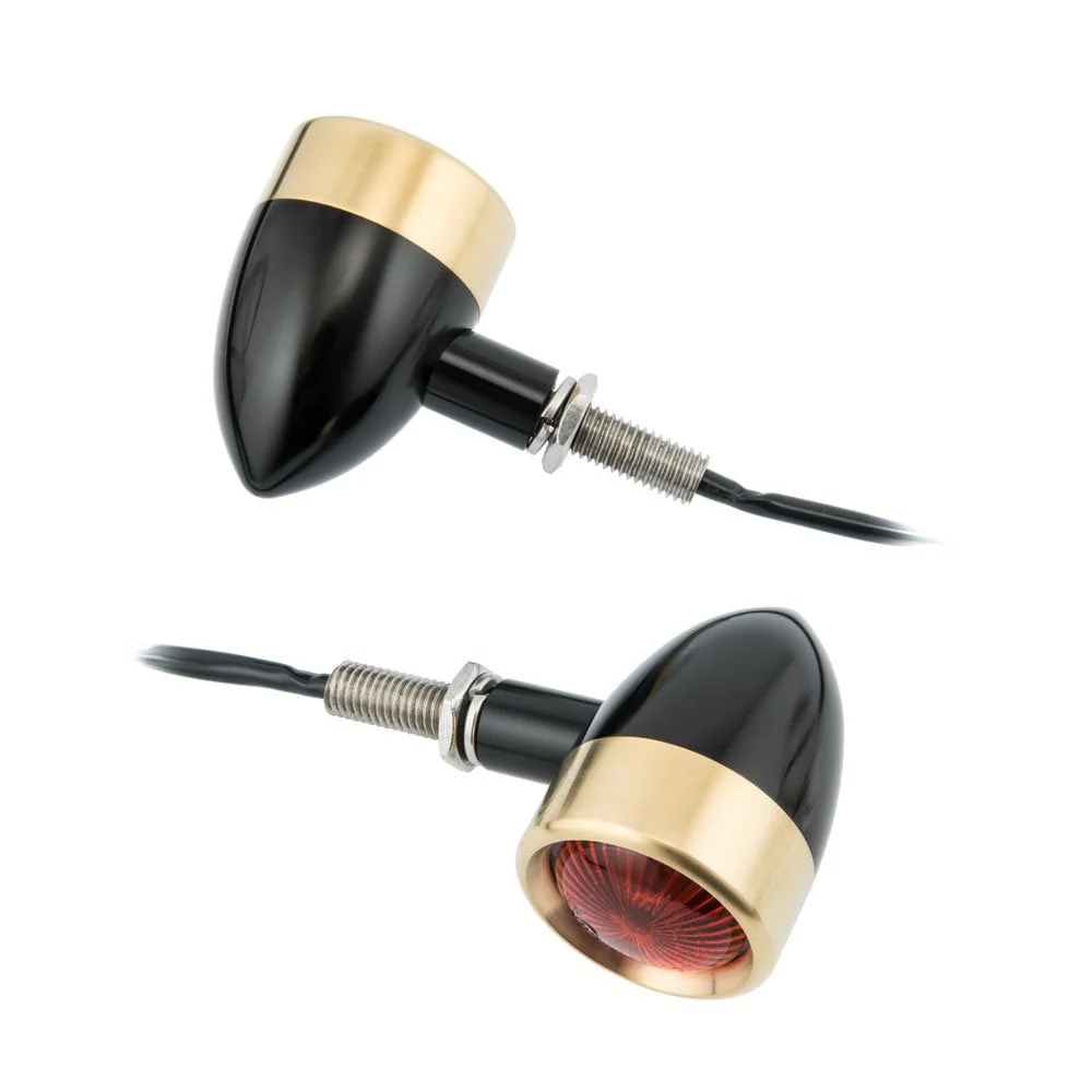 CUSTOM BILLET INDICATOR TURN SIGNALS - PAIR - BLACK/BRASS Bezels - Image 7